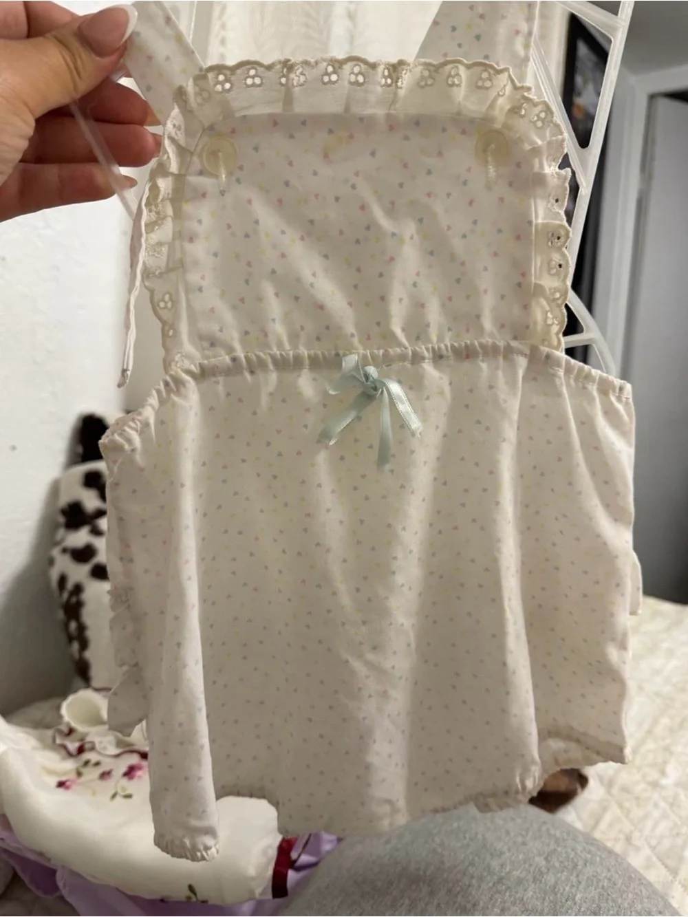 Girls Cream Sundress with Pastel Heart Print and Bow